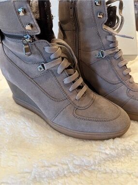 Geox Taupe Suede Wedge Lace-Up Ankle Boots